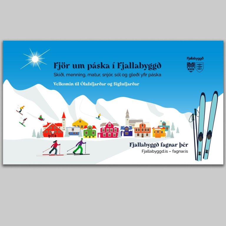 Skjáauglýsing fyrir Fjallabyggð. Hönnun og teikning