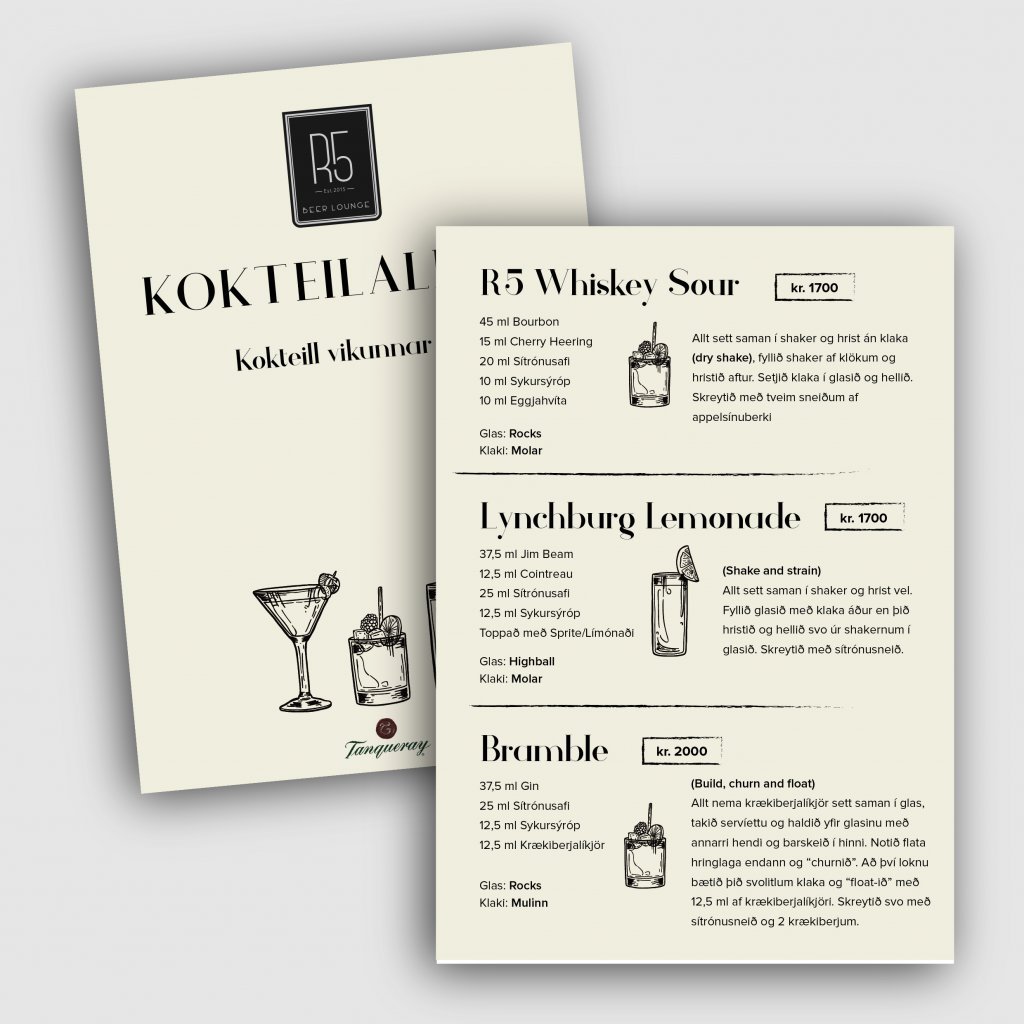 Kokteilseðill fyrir R5 bar