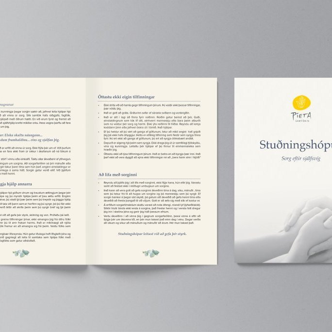 Bæklingur sem var hannaður fyrir Pieta samtökin. Stuðningshópur - sorg eftir sjálfsvíg